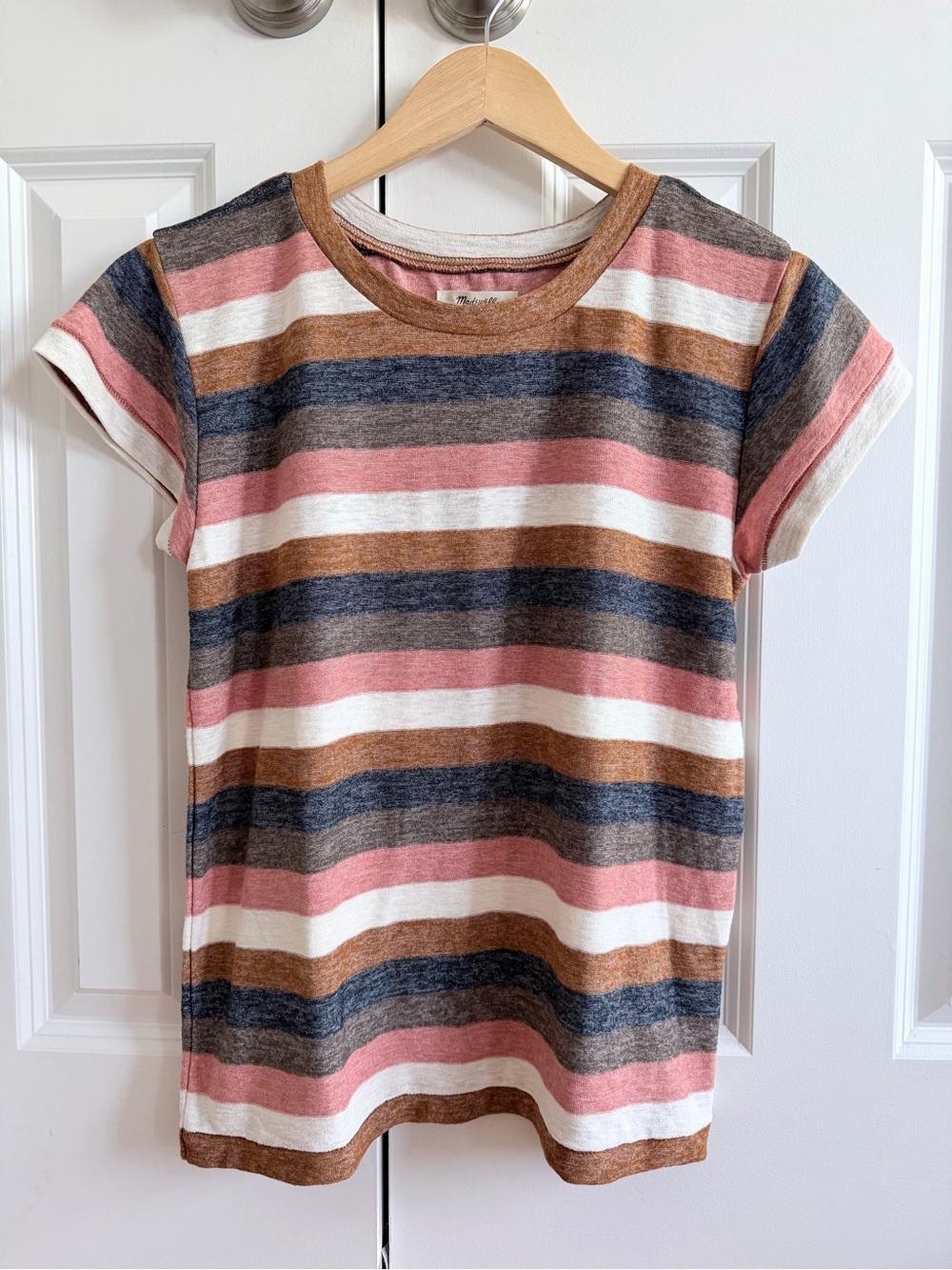Madewell NWT Striped Short-Sleeve Tee in Pink, Brown & Cream